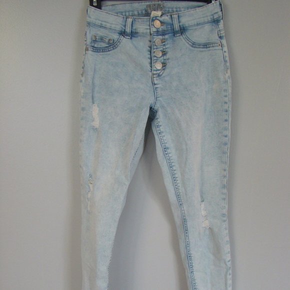 Justice High Rise Jeggings size 12 Jeans Button Fly Distressed - Picture 1 of 9